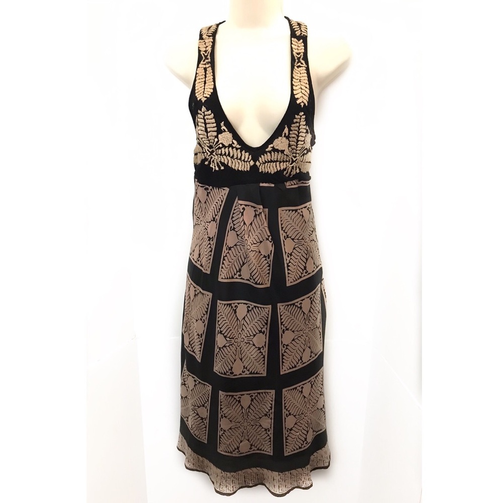 Rina Dhaka S Black Dress Turkish Coffee Embroidered Gold Leaf